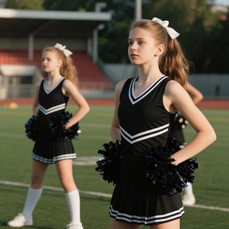 Hooshing 2PCS Black Pom Poms Cheerleading Metallic Cheer Pom Poms with Baton Handle for Sports Dance Team Spirit Party Kids Adults - Image 5